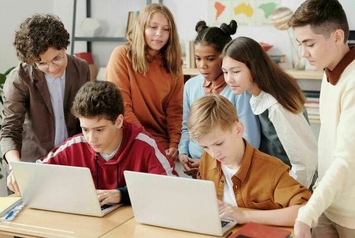 Students collaborating at Debate Camp in Redwood City